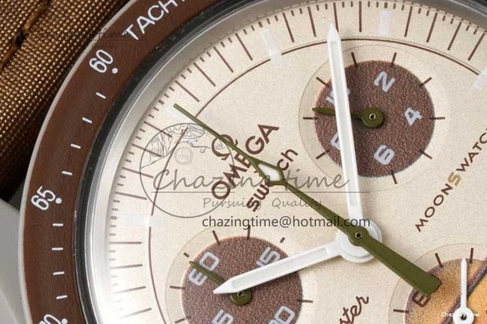 0418 Speedmaster Misson To Saturn 1:1 Best Edition Beige Dial On Nylon Strap Quartz Casual 7861